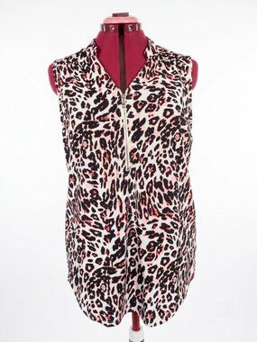 N.W.D (New Woman Design) Pink Leopard Print Zip-Front Tank Top – Size Medium